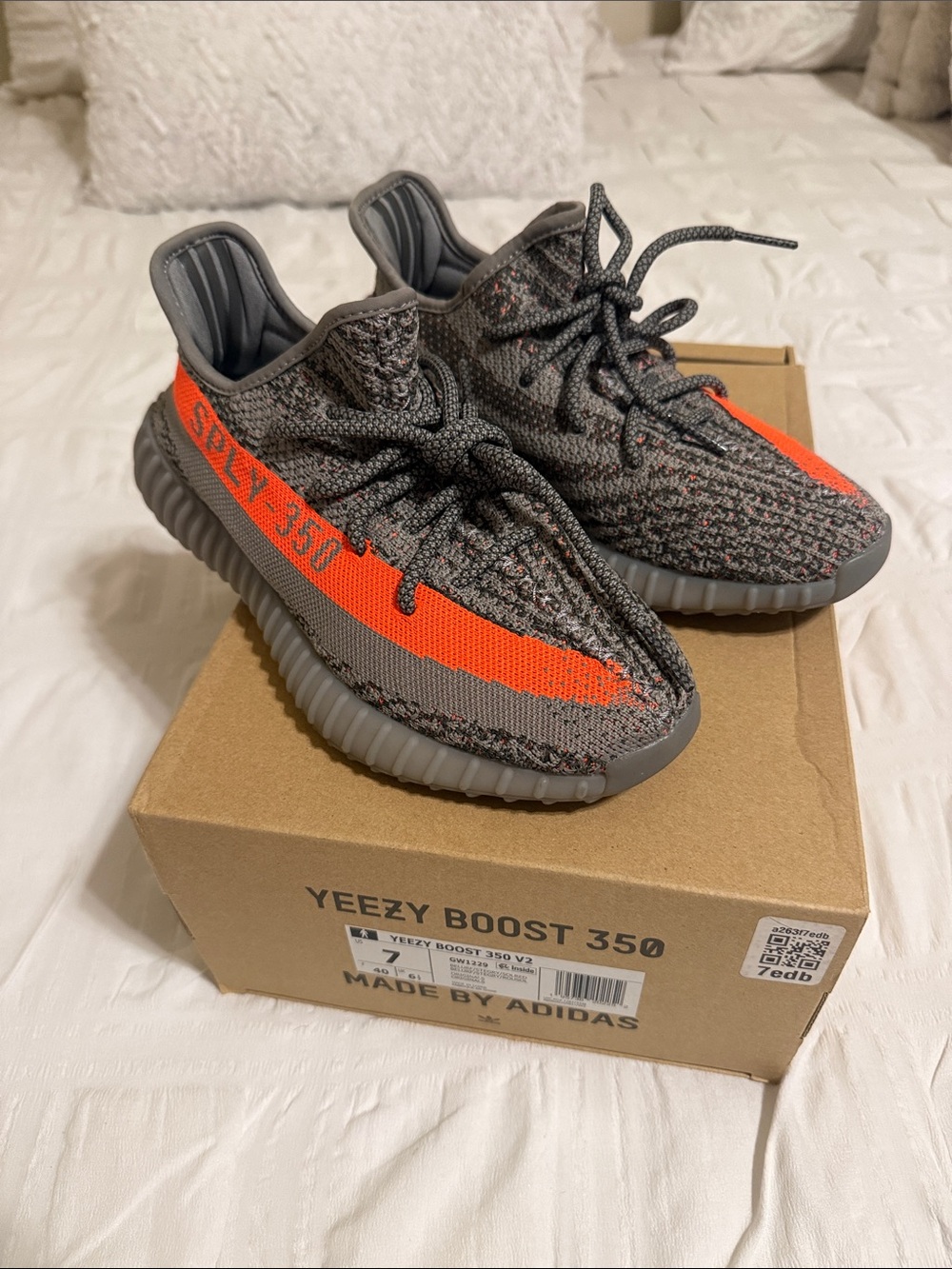 Yeezy Boost 350 V2 Grey with Bright Orange Stripe
